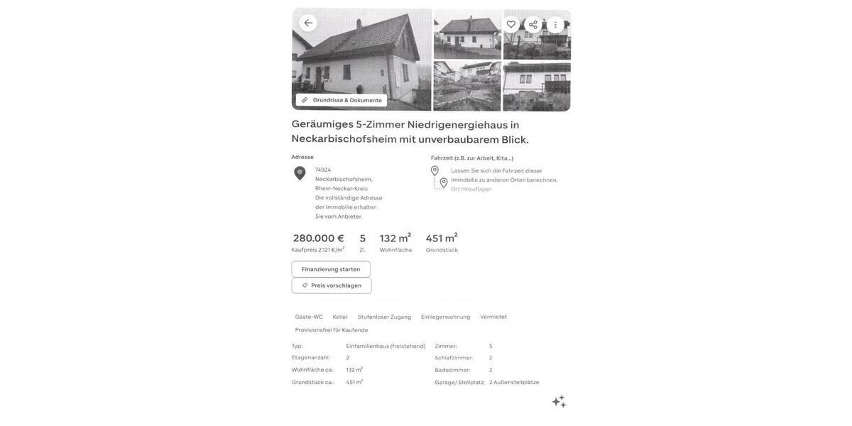 Einfamilienhaus Neckarbischofsheim - 5 Zimmer, 132 m&sup2;, 280.000&euro; | Angebot:27029069