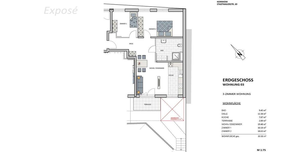 Erdgeschoßwohnung Vaihingen an der Enz - 3 Zimmer, 81 m&sup2;, 1.080&euro; | Angebot:22663618