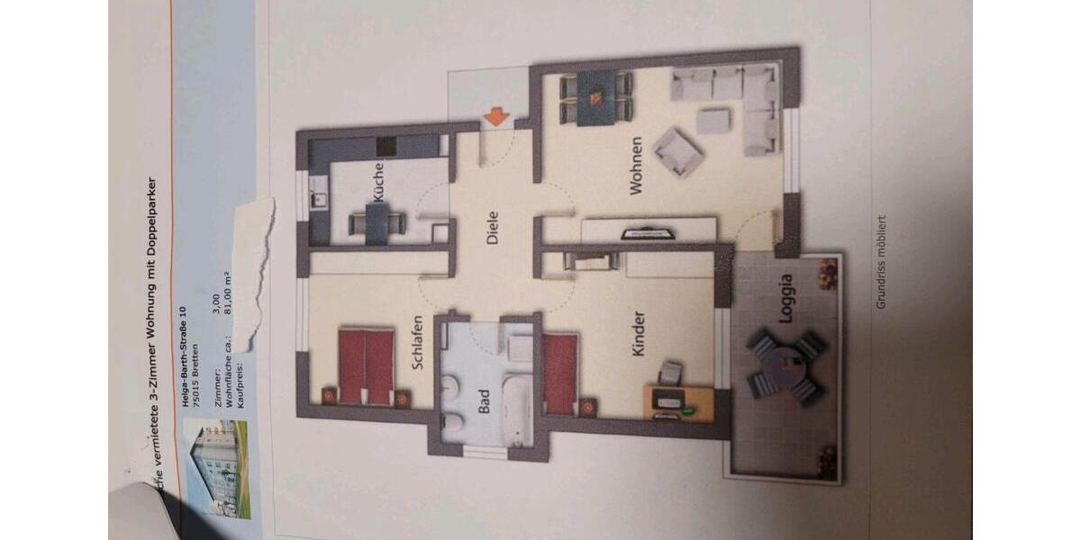 Erdgeschoßwohnung Bretten - 3 Zimmer, 81 m&sup2;, 255.000&euro; | Angebot:27244674