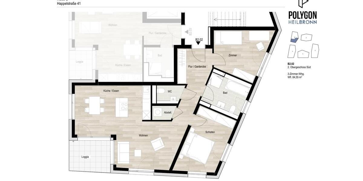 Etagenwohnung Heilbronn Kernstadt - 3 Zimmer, 85 m&sup2;, 1.260&euro; | Angebot:25756695