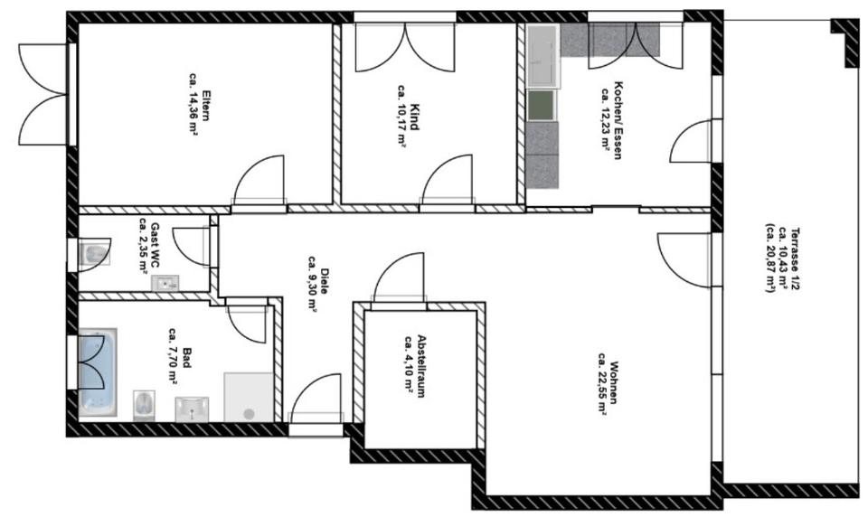 Erdgeschoßwohnung Bönnigheim - 3 Zimmer, 93 m&sup2;, 1.255&euro; | Angebot:25164998