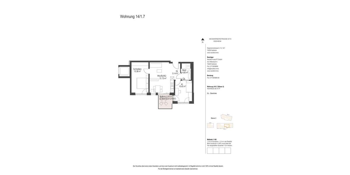 Etagenwohnung Oedheim - 3 Zimmer, 59 m&sup2;, 925&euro; | Angebot:25887860