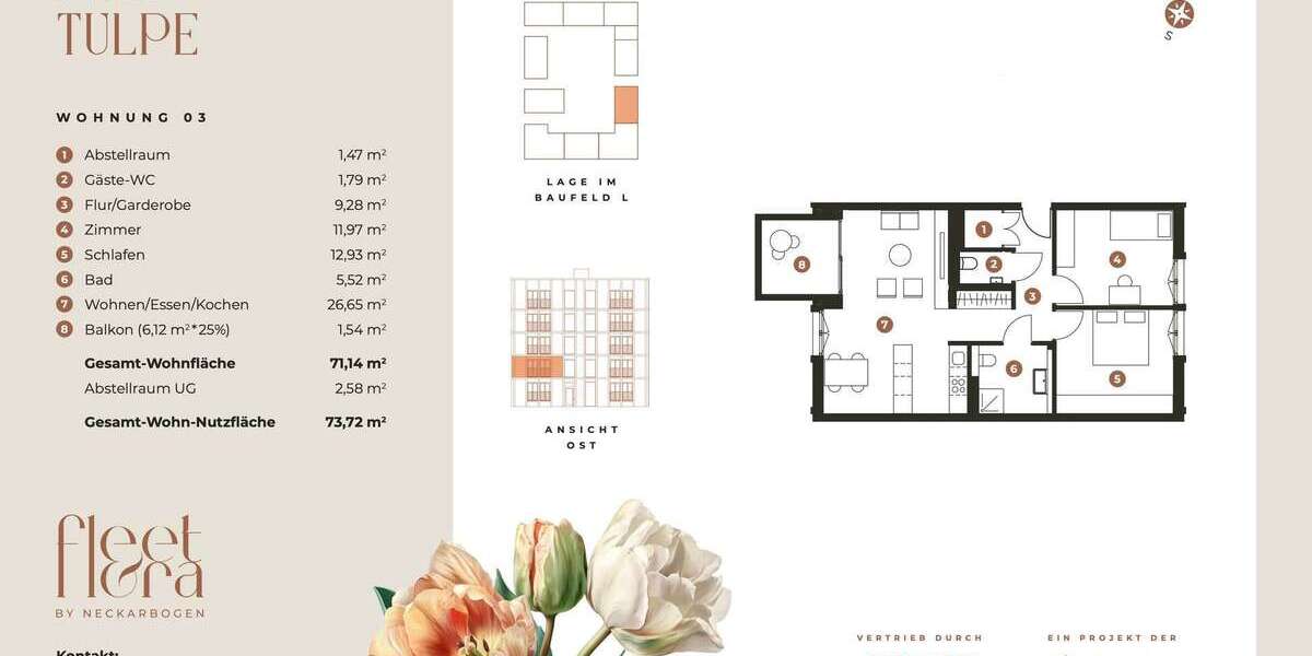 Etagenwohnung Heilbronn Kernstadt - 3 Zimmer, 71 m&sup2;, 1.350&euro; | Angebot:26762442