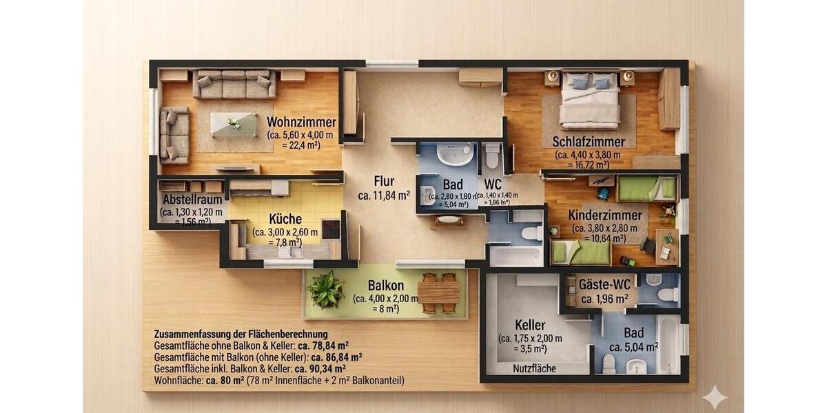 Etagenwohnung Neckarsulm - 3.5 Zimmer, 80 m&sup2;, 1.450&euro; | Angebot:25893580