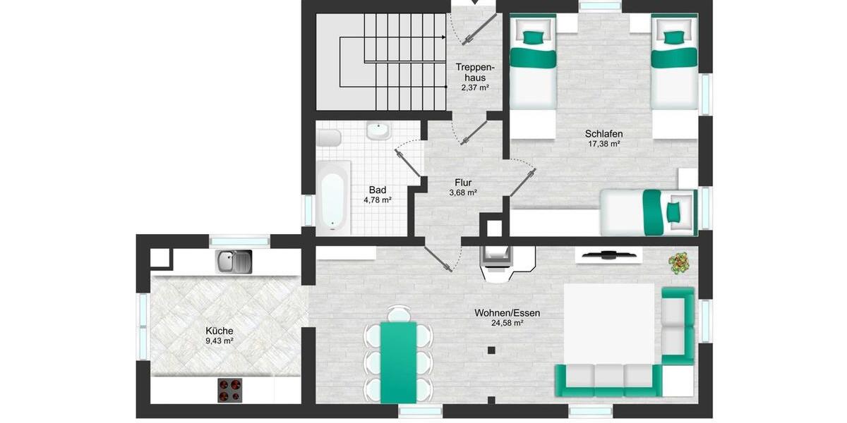 Etagenwohnung Offenau - 3 Zimmer, 61 m&sup2;, 1.290&euro; | Angebot:19149767