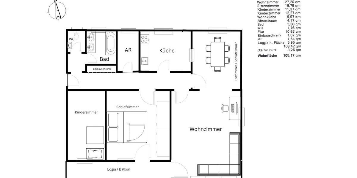 Etagenwohnung Sinsheim - 4 Zimmer, 105 m&sup2;, 259.000&euro; | Angebot:24488087