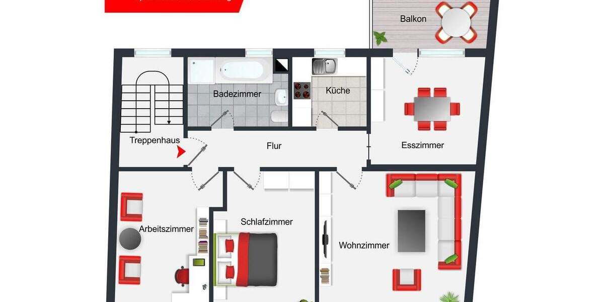 Etagenwohnung Bammental - 4 Zimmer, 86 m&sup2;, 228.000&euro; | Angebot:25668549