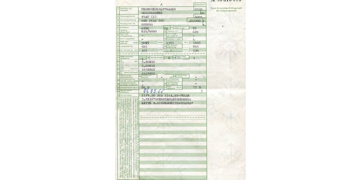 Fiat 600 4.770 km 30.000 &euro; Gundelsheim 74831