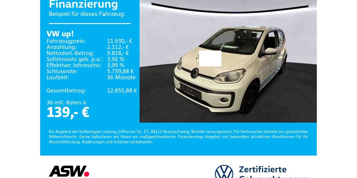 VW up! 52.800 km 11.930 &euro; Sinsheim 74889