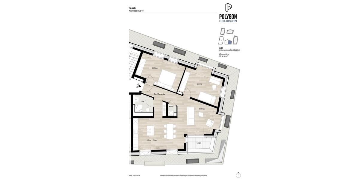 Dachgeschoßwohnung Heilbronn Kernstadt - 3 Zimmer, 85 m&sup2;, 1.330&euro; | Angebot:25972436