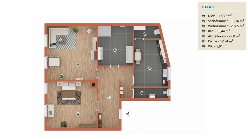 Etagenwohnung Heilbronn Kernstadt - 2.5 Zimmer, 74 m&sup2;, 1.100&euro; | Angebot:25660057