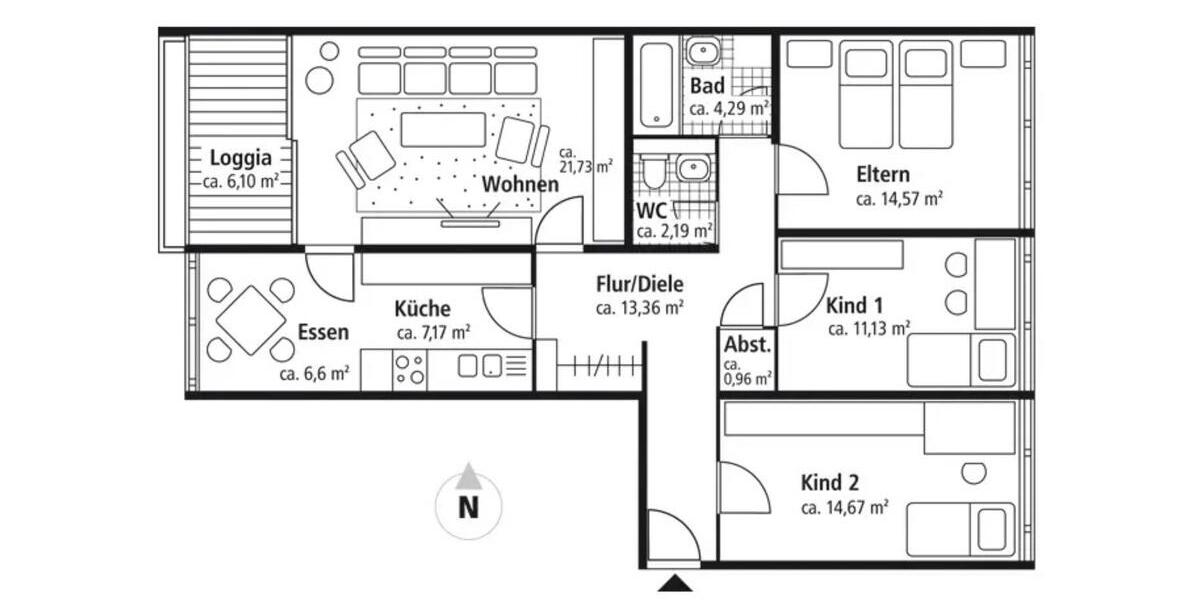 Etagenwohnung Tamm - 4.5 Zimmer, 100 m&sup2;, 1.300&euro; | Angebot:25402497