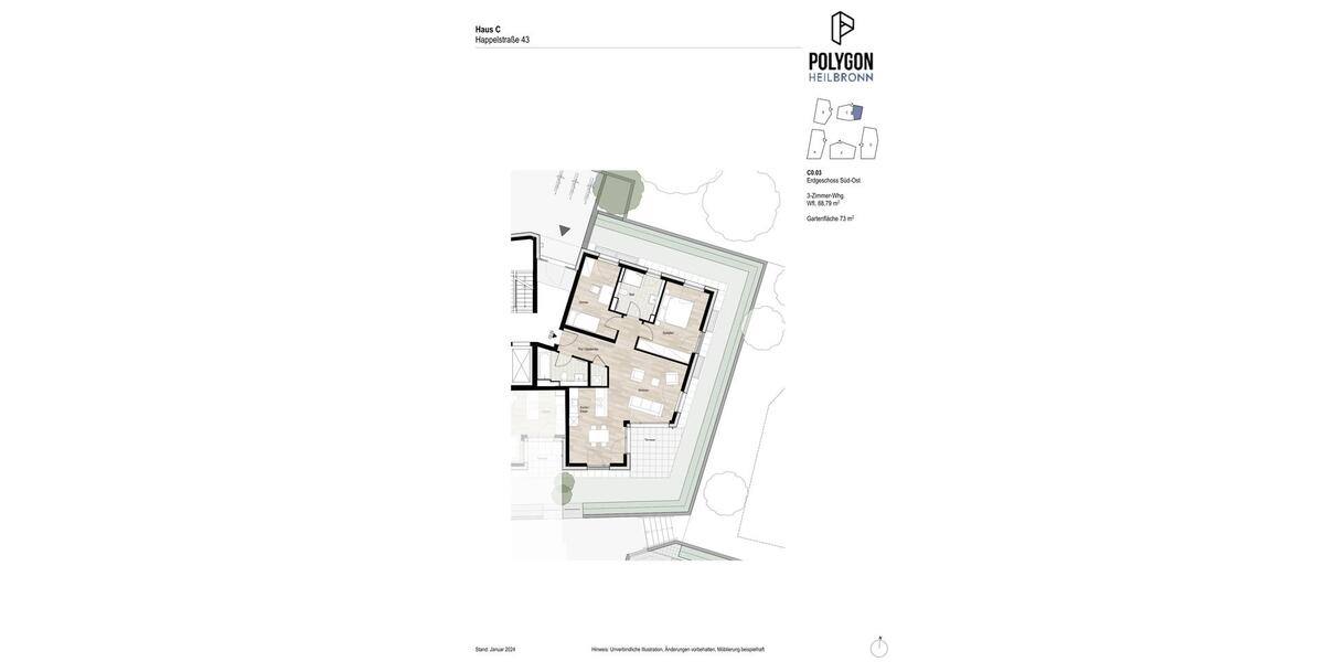 Erdgeschoßwohnung Heilbronn Kernstadt - 3 Zimmer, 89 m&sup2;, 1.345&euro; | Angebot:22697098