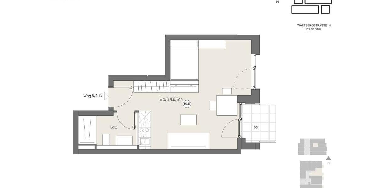 Etagenwohnung Heilbronn Kernstadt - 1 Zimmer, 33 m&sup2;, 828&euro; | Angebot:24980987