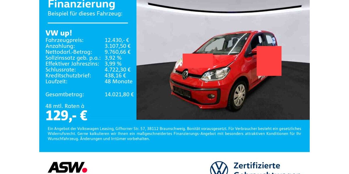 VW up! 56.500 km 12.430 &euro; Neckarsulm 74172