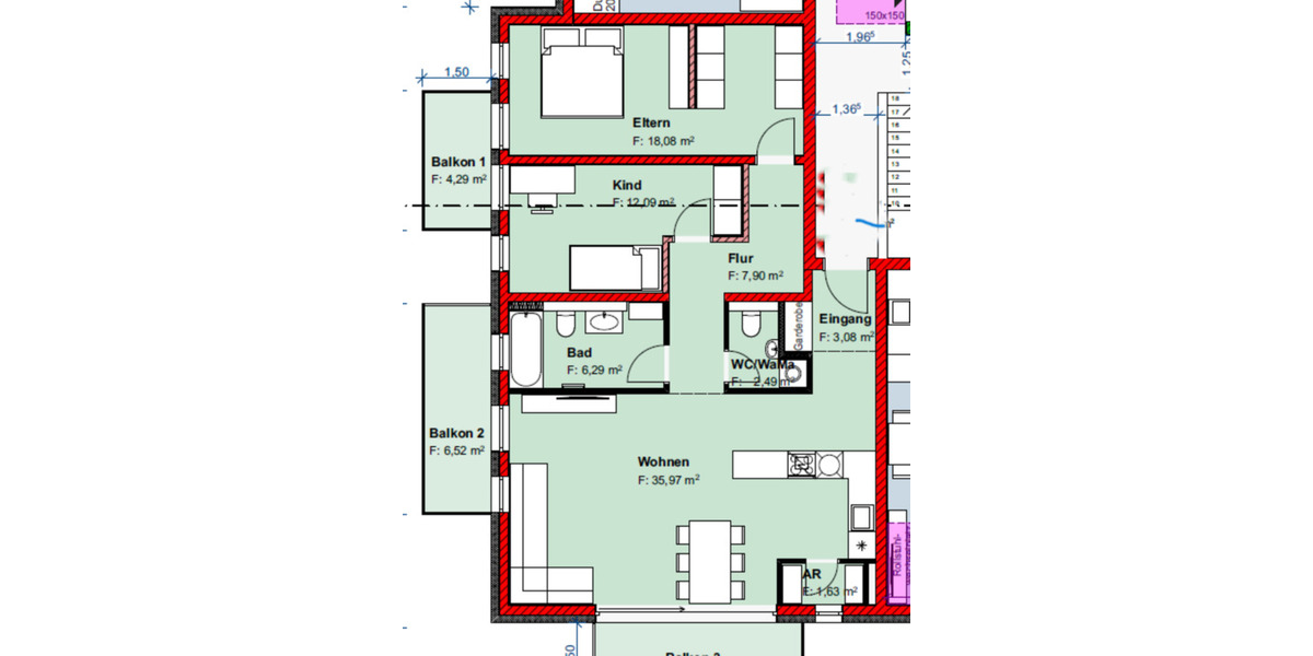 Etagenwohnung Bruchsal - 3 Zimmer, 96 m&sup2;, 1.542&euro; | Angebot:25973884