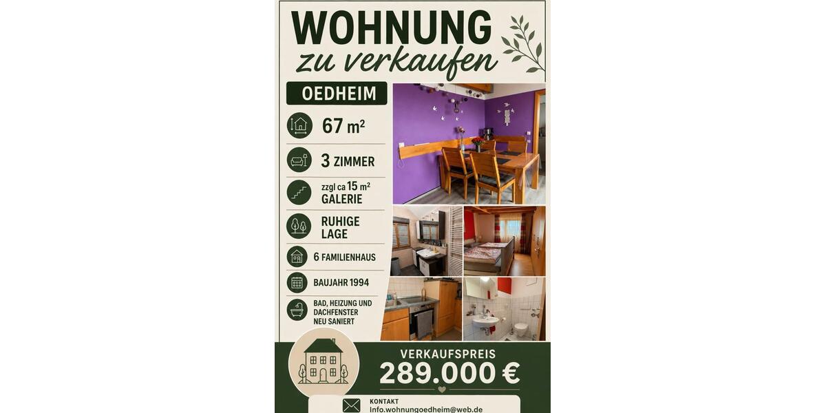 Dachgeschoßwohnung Oedheim - 3 Zimmer, 67 m&sup2;, 279.000&euro; | Angebot:27067337