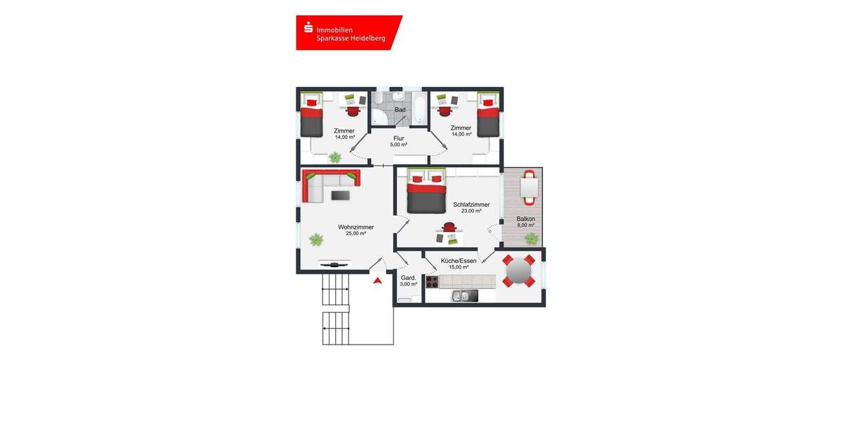 Etagenwohnung Bammental - 4 Zimmer, 107 m&sup2;, 245.000&euro; | Angebot:25733911