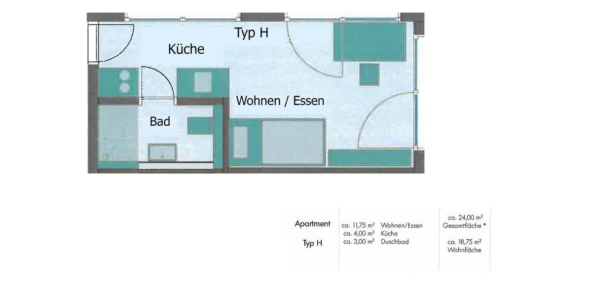 Etagenwohnung Heilbronn Kernstadt - 1 Zimmer, 19 m&sup2;, 550&euro; | Angebot:25715183