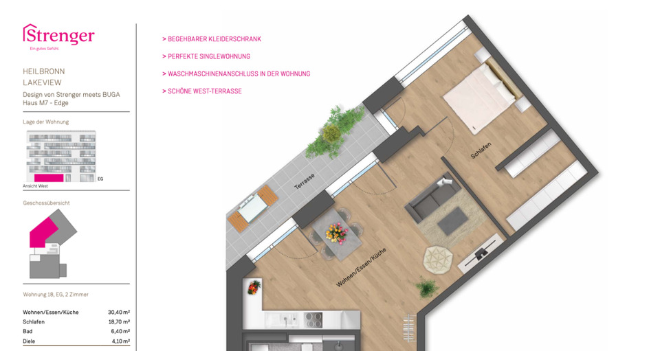 Erdgeschoßwohnung Heilbronn Kernstadt - 2 Zimmer, 64 m&sup2;, 1.050&euro; | Angebot:24716157